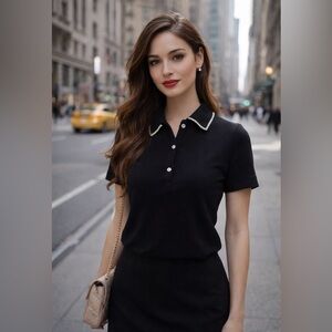 NWOT! H&M Black Rhinestone Collar Knit Polo Sweater - Small